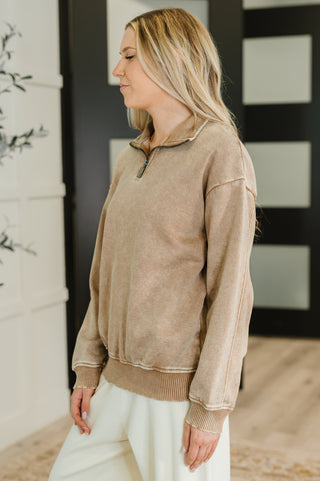 The Weekend Half Zip Pullover in Deep Camel