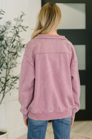 The Weekend Half Zip Pullover in Light Rose