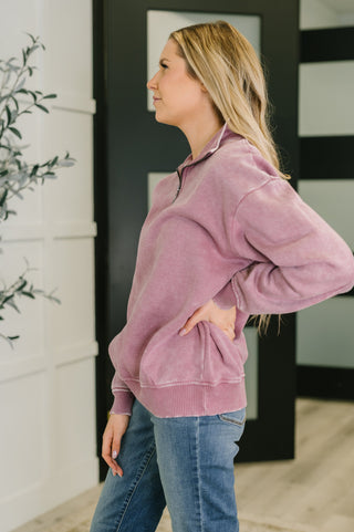 The Weekend Half Zip Pullover in Light Rose
