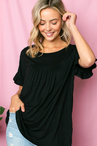 SOLID RUFFLED SL BABY DOLL TOP