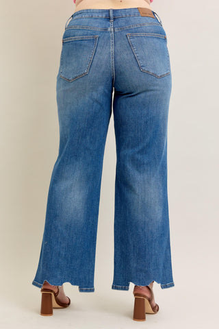 High Waist Tummy Control Chew Hem Destroy Wide Jeans