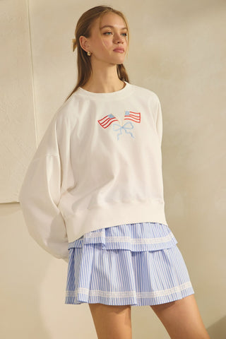 Cropped Sweatshirt with Flag Embroidery