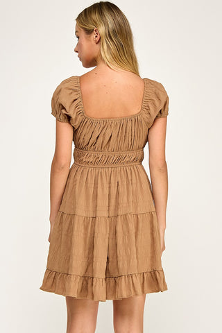 Textured Puff Sleeve Mini