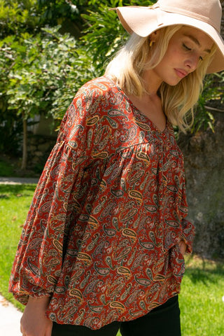 PLUS PAISLEY BABY DOLL TOP