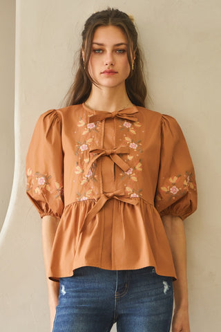Poplin Front Tie Blouse