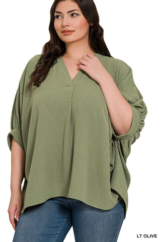 Woven Airflow 1/2 Sleeve V Neck Top