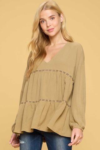V-Neck Solid Tiered Top