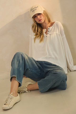 Textured Knit Henley Thermal Top