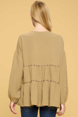 V-Neck Solid Tiered Top