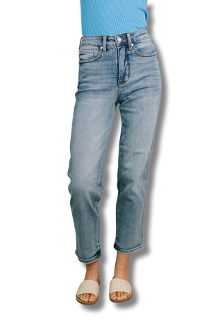 Carla High Waist Ankle Straight Jean in Break Through Blue
