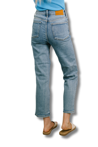 Carla High Waist Ankle Straight Jean in Break Through Blue