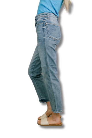 Carla High Waist Ankle Straight Jean in Break Through Blue