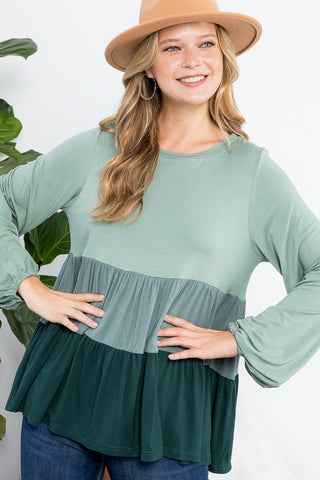 COLOR BLOCK RUFFLE TIERED SWING TOP