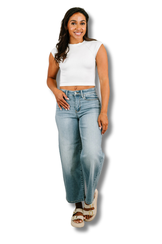 Claudia Mid Rise Wide Leg Ankle Jean