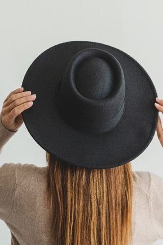 Ribbon-Trimmed Structured Vegan Felt Boater Hat