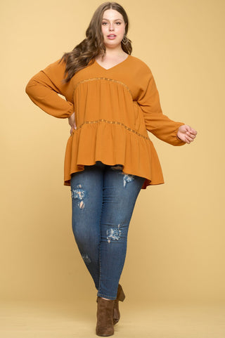V-Neck Solid Tiered Top