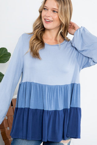 COLOR BLOCK RUFFLE TIERED SWING TOP