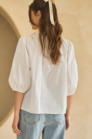 Solid Poplin Blouse With Pintuck Tail