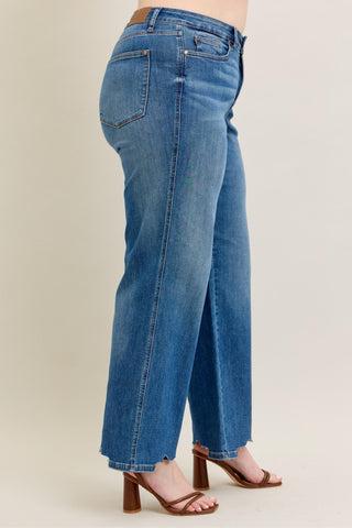 High Waist Tummy Control Chew Hem Destroy Wide Jeans