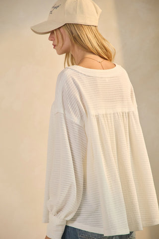 Textured Knit Henley Thermal Top