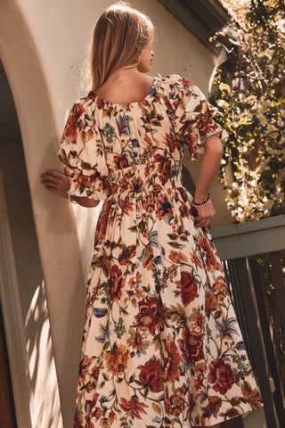 Floral Printed Smocked Waist Midi Dress