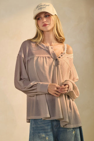 Textured Knit Henley Thermal Top