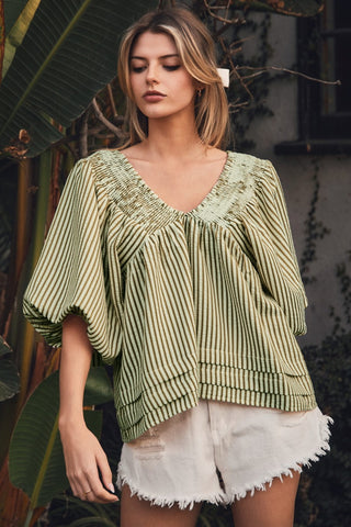 Striped V Neck Top