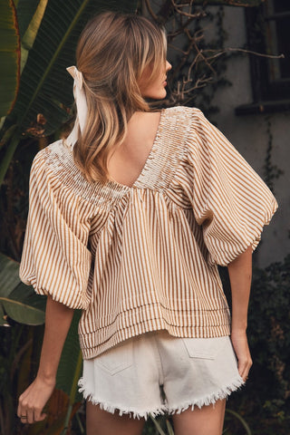 Striped V Neck Top