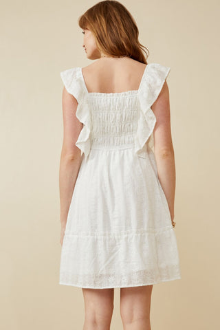 Embroidered Square-Neck Ruffled Smock Dress