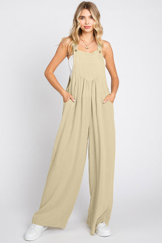 Solid Button Sling Wide Leg Overall