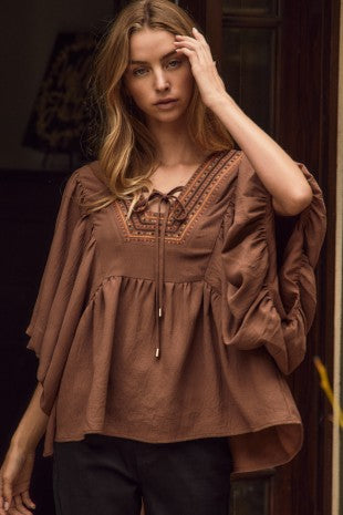 Blouse Embroidered Puff Sleeve
