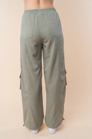 High Wasted Solid Woven Cargo Pants