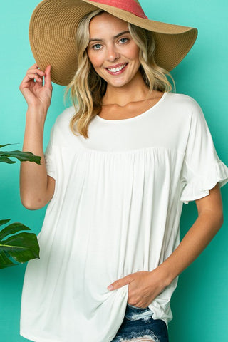 SOLID RUFFLED SL BABY DOLL TOP