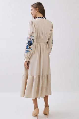 Embroidered Tiered Midi Dress