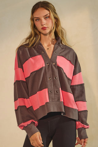 Washed Color Block Pullover
