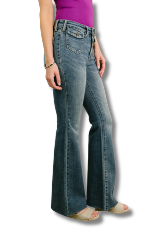 Judy Blue Mid Rise Flare Jean with Front Flap Pockets