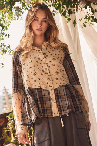 Blouse Plaid Shirt Puff Sleeve