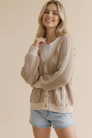 Button Down Two Tone Cardigan Sweater