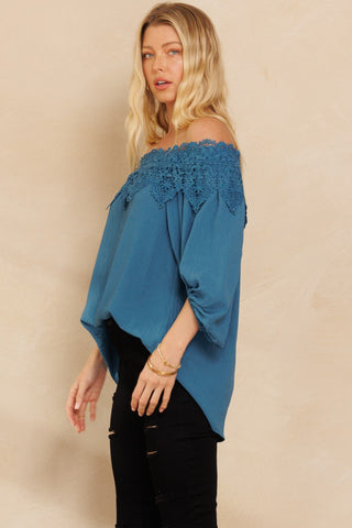 Lace Detail Solid Woven Top