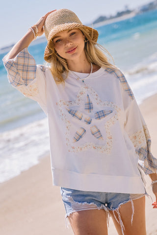 Oversized French Terry 3/4 Sleeve Pullover