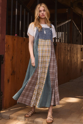 Patchwork Plaid Overall Dress