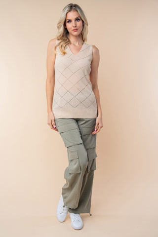 High Wasted Solid Woven Cargo Pants