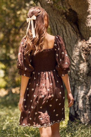 Short Bubble Sleeve Babydoll Dress