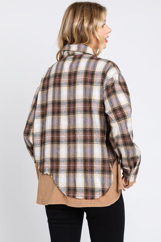 Washed Plaid Mix Button-Down Oversized Shirt