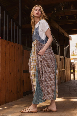 Patchwork Plaid Overall Dress