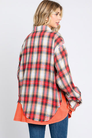 Washed Plaid Mix Button-Down Oversized Shirt