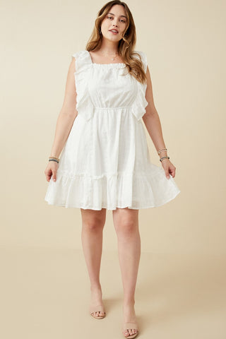 Embroidered Square-Neck Ruffled Smock Dress