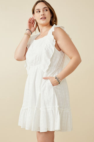 Embroidered Square-Neck Ruffled Smock Dress