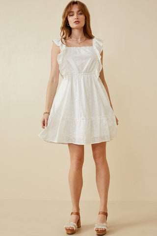 Embroidered Square-Neck Ruffled Smock Dress