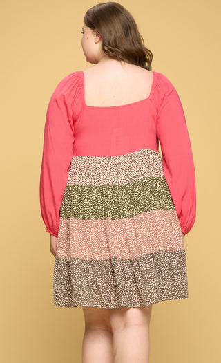 Tiered Color-Block Coral Dress